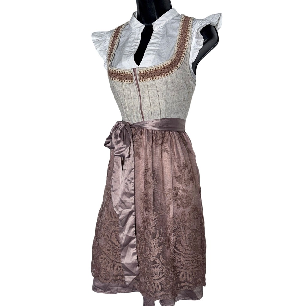 New Large Oktoberfest Mauve Beige Lace Dirndl Dress Bavarian German Trachten